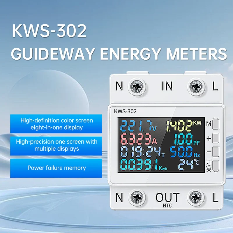 KWS-302WF Guide Rails Digital Voltmeter Ammeter Voltage Tester Meter 63A AC170-300V Over-temperature Protection Power-off Module - Image 8