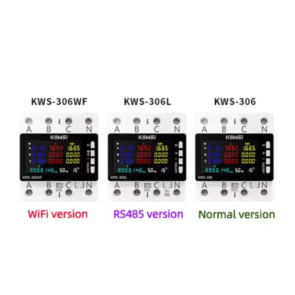 KWS-306 Voltmeter Ammeter Power Meter AC 85-290V 80A 3-phase 4-wire DIN-Rail Meter Power Failure Protection Function - Image 4
