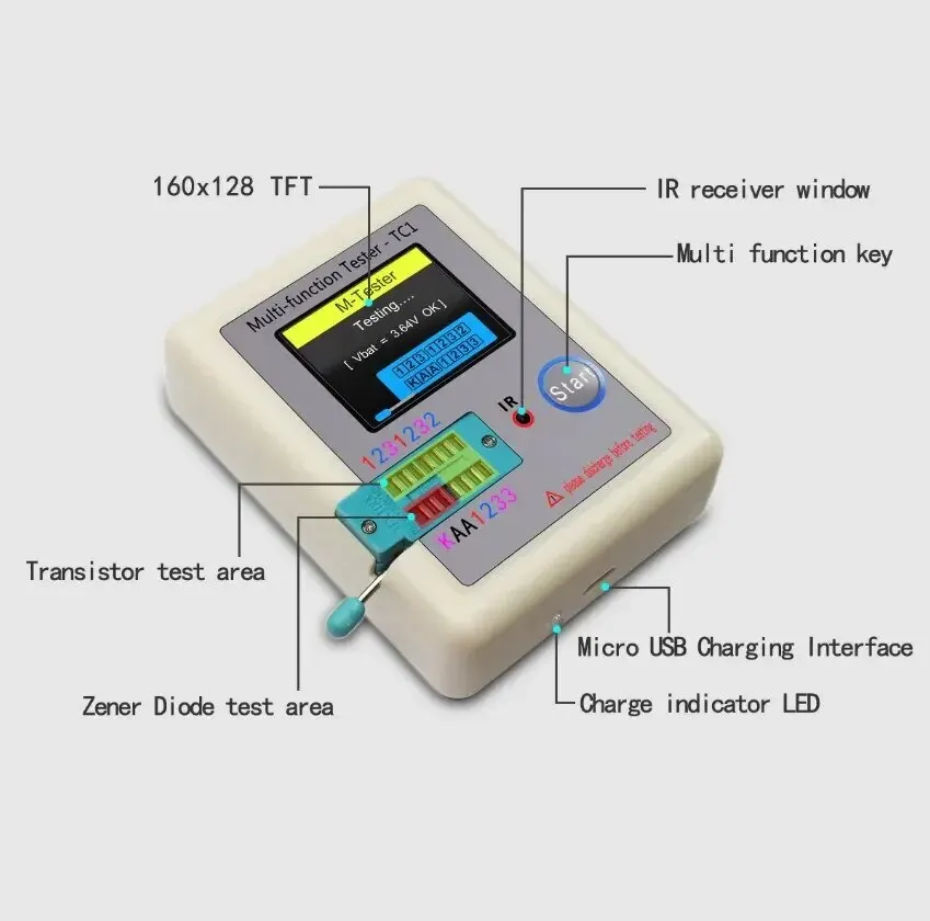 LCR TC1 1.8 Inch TFT LCD Display Multimeter Transistor Tester Diode Triode Capacitor Resistor Test Meter - Image 3