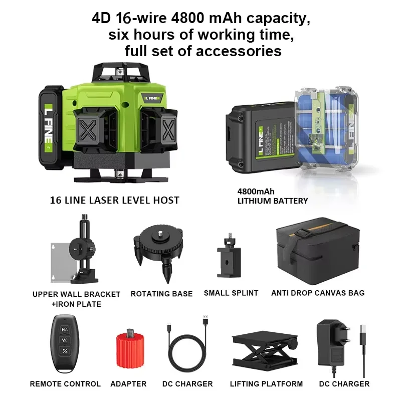 LFINE 3D/4D Laser Level 12/16 Lines Horizontal And Vertical With Remote Control 8 Lines 360°Self-leveling Laser Levels - Image 10