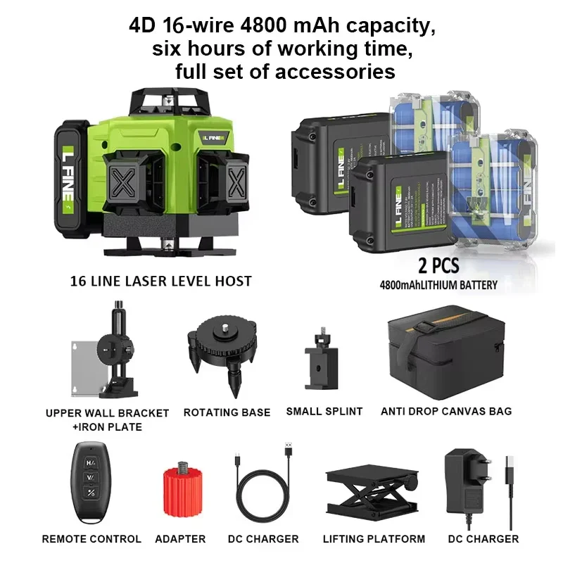 LFINE 3D/4D Laser Level 12/16 Lines Horizontal And Vertical With Remote Control 8 Lines 360°Self-leveling Laser Levels - Image 12