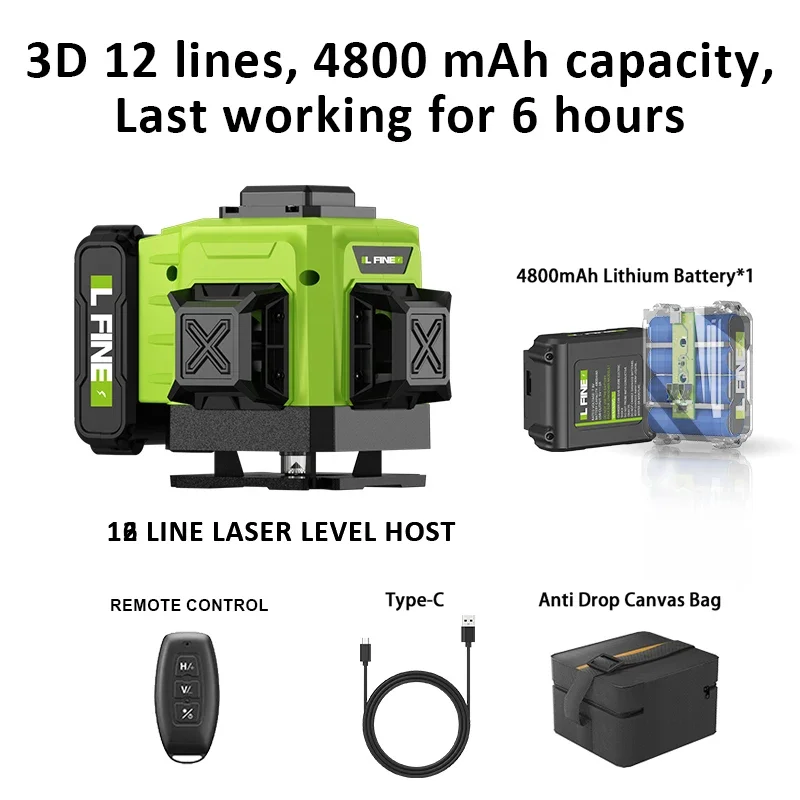 LFINE 3D/4D Laser Level 12/16 Lines Horizontal And Vertical With Remote Control 8 Lines 360°Self-leveling Laser Levels - Image 7