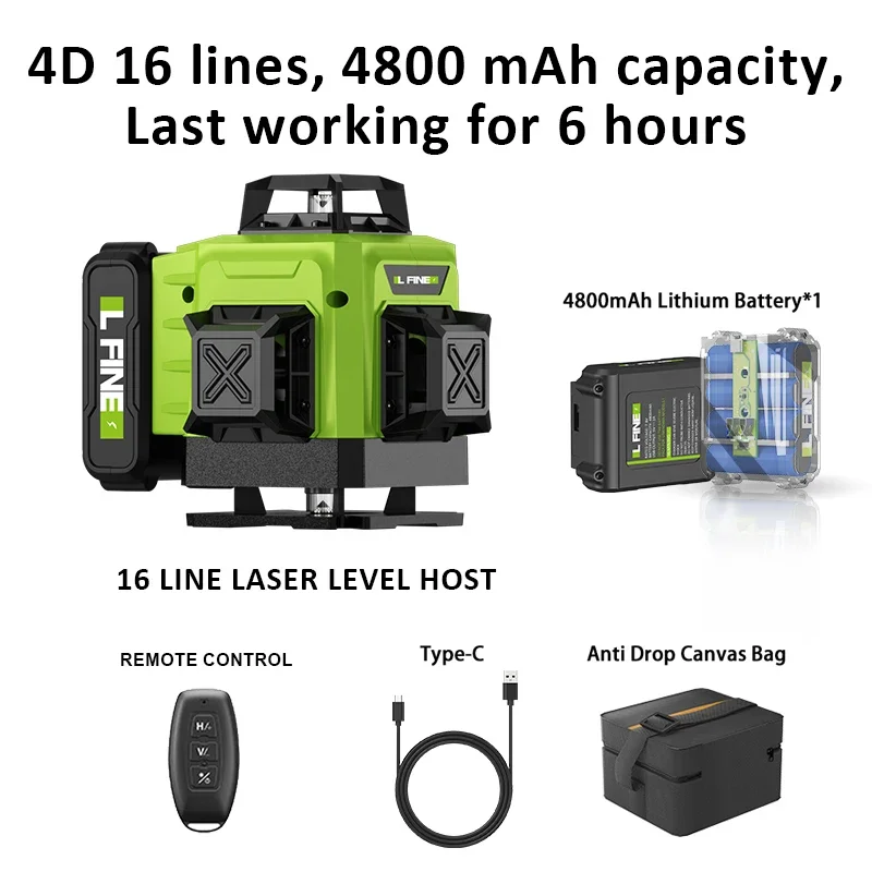 LFINE 3D/4D Laser Level 12/16 Lines Horizontal And Vertical With Remote Control 8 Lines 360°Self-leveling Laser Levels - Image 8