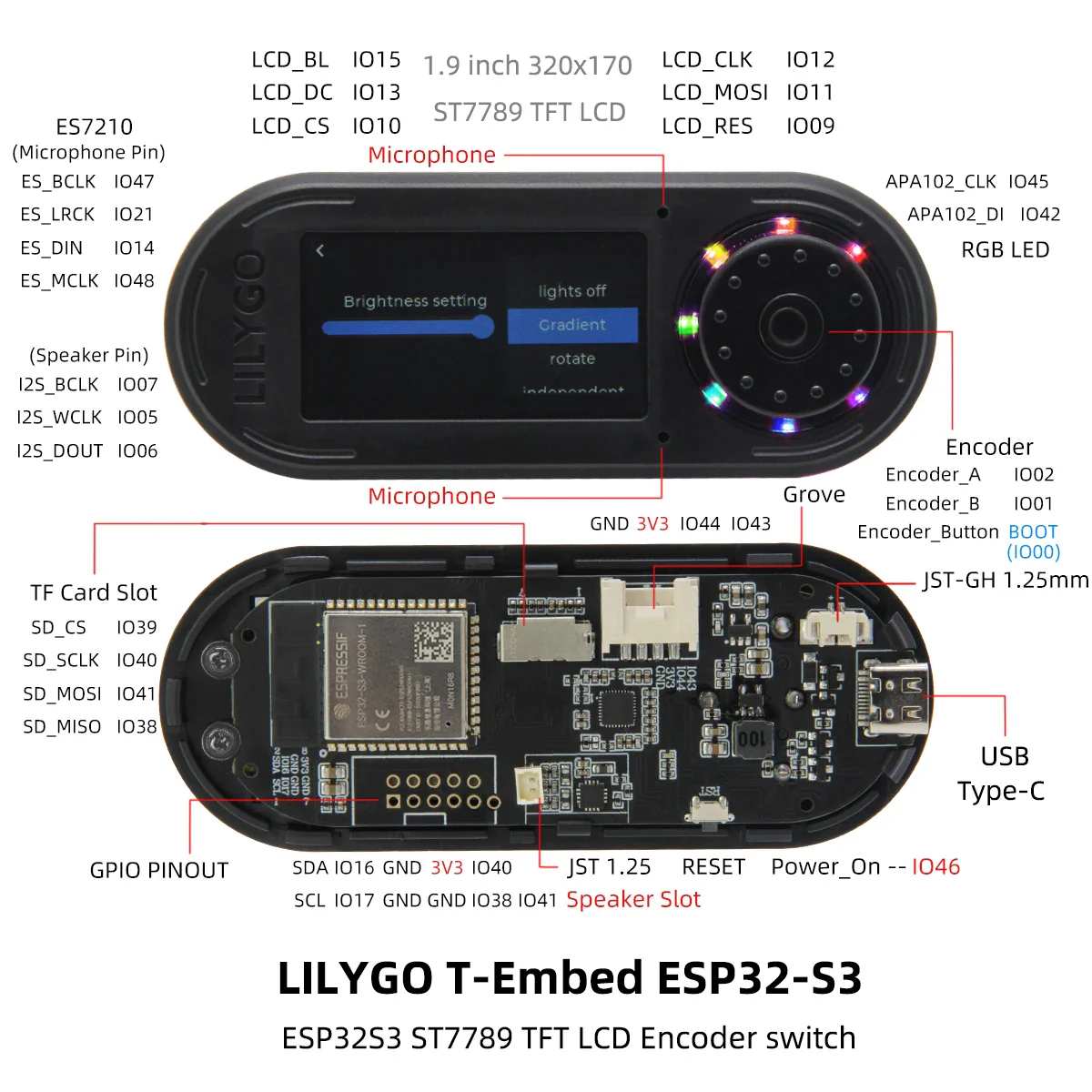 LILYGO® T-Embed ESP32-S3 Custom Control Panel Macro Knob Embeddable Development Board With 1.9inch LCD Display Screen 16MB Flash - Image 6