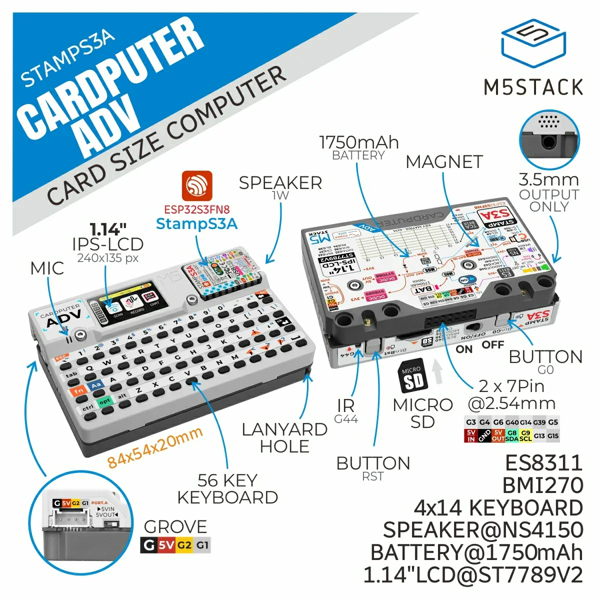 M5Stack Cardputer Adv Programmable Computer StampS3A IoT Controller 56Key Keyboard Card Microcontrolle Development Kit - Image 2