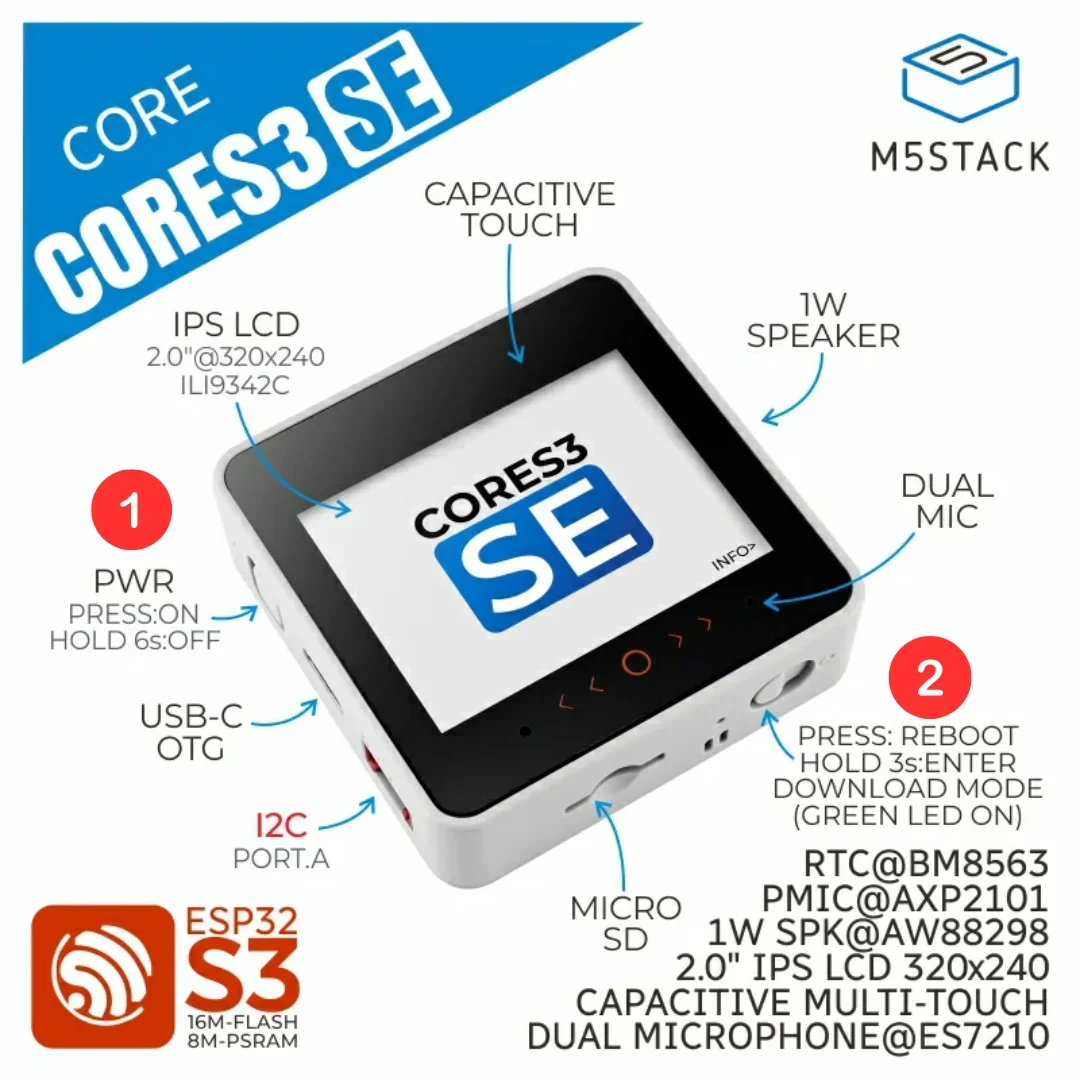 M5Stack CoreS3 SE IoT Controller ESP32 Series S3 Development Kit WiFi 2.0 Inch Screen To DIY Project Development Smart Home - Image 16