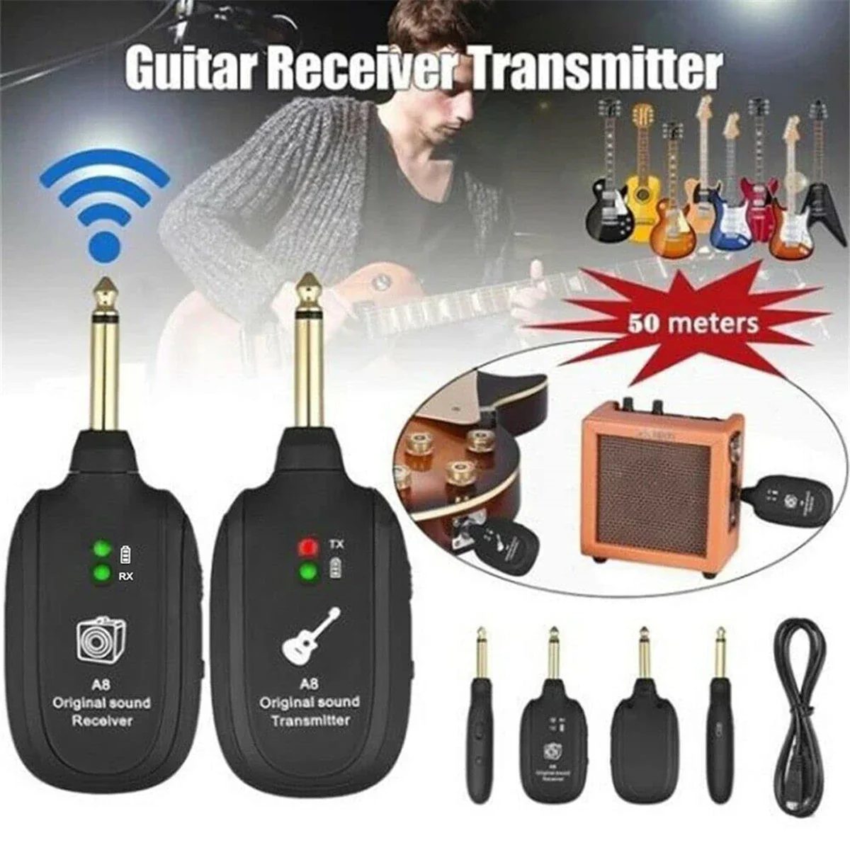 Miwayer A8 Wireless Guitar System Built in 4 Channels Wireless Guitar Transmitter Receiver for Electric Guitar Bass Violin - Image 3