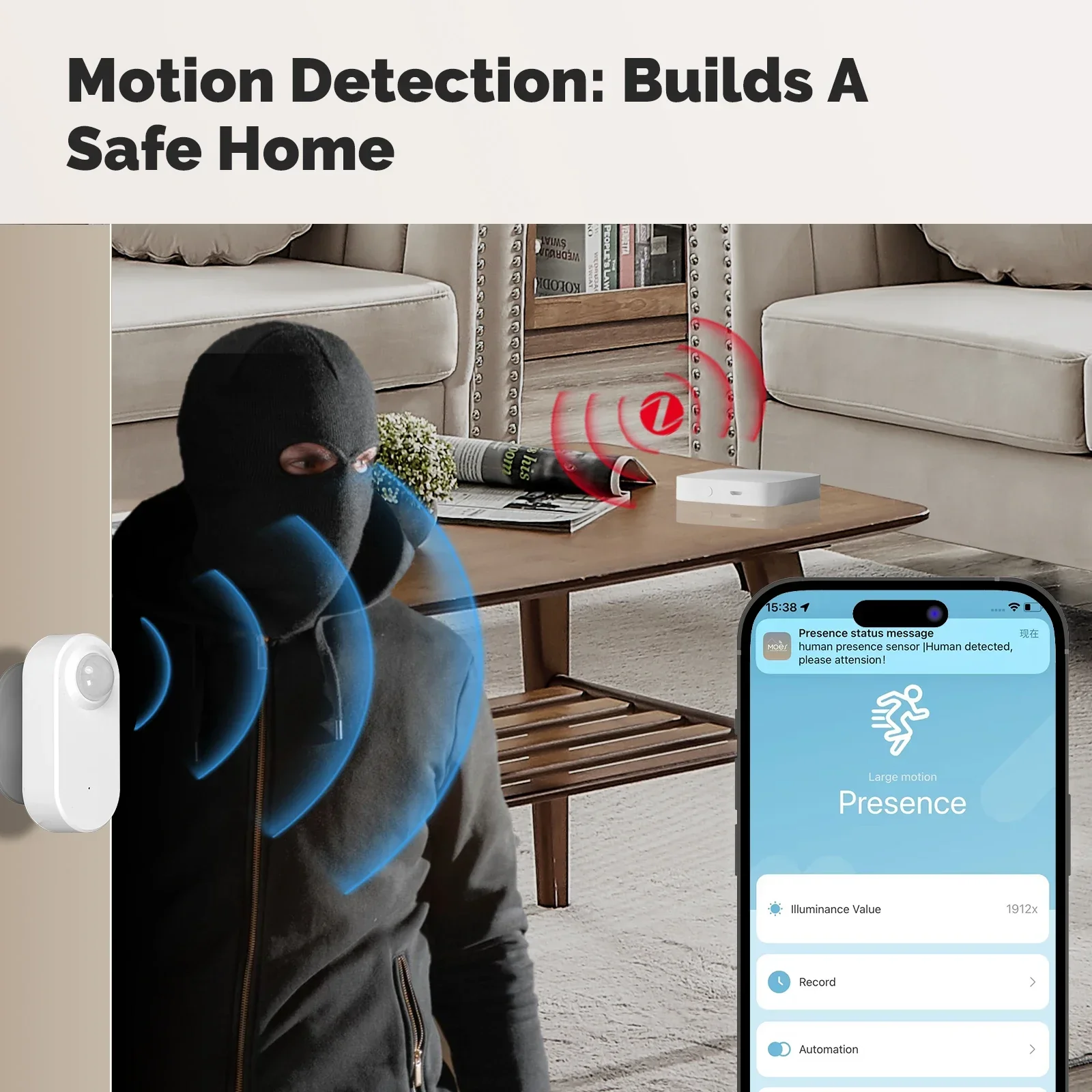 MOES Tuya ZigBee Smart Radar Sensor, 24GHz mmWave Human Presence Detection, Motion/Motionless, App Remote Monitoring - Image 3