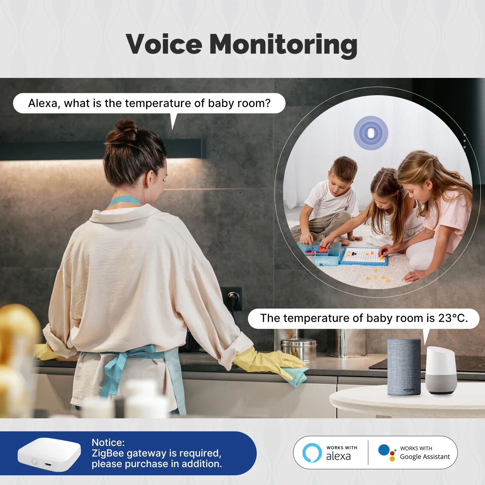MOES Tuya Zigbee Smart Temperature Humidity Sensor Indoor Hygrometer APP Monitoring Works With Alexa Google Home Battery Powered - Image 5