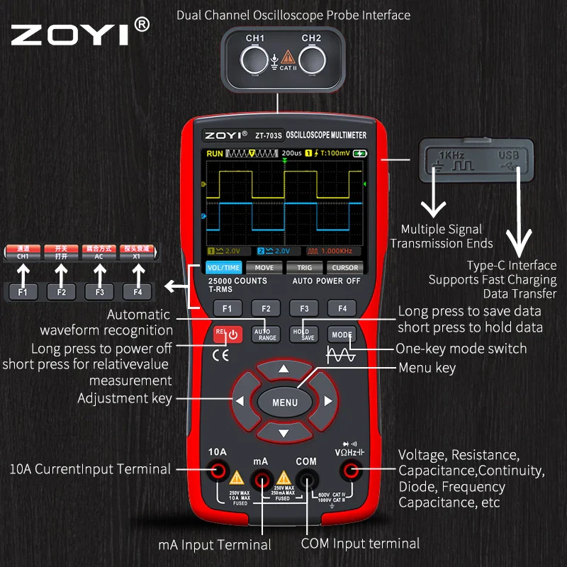 Multi-instrument dual-channel oscilloscope ZT-703S multi-function multimeter signal generator three-in-one high precision - Image 3