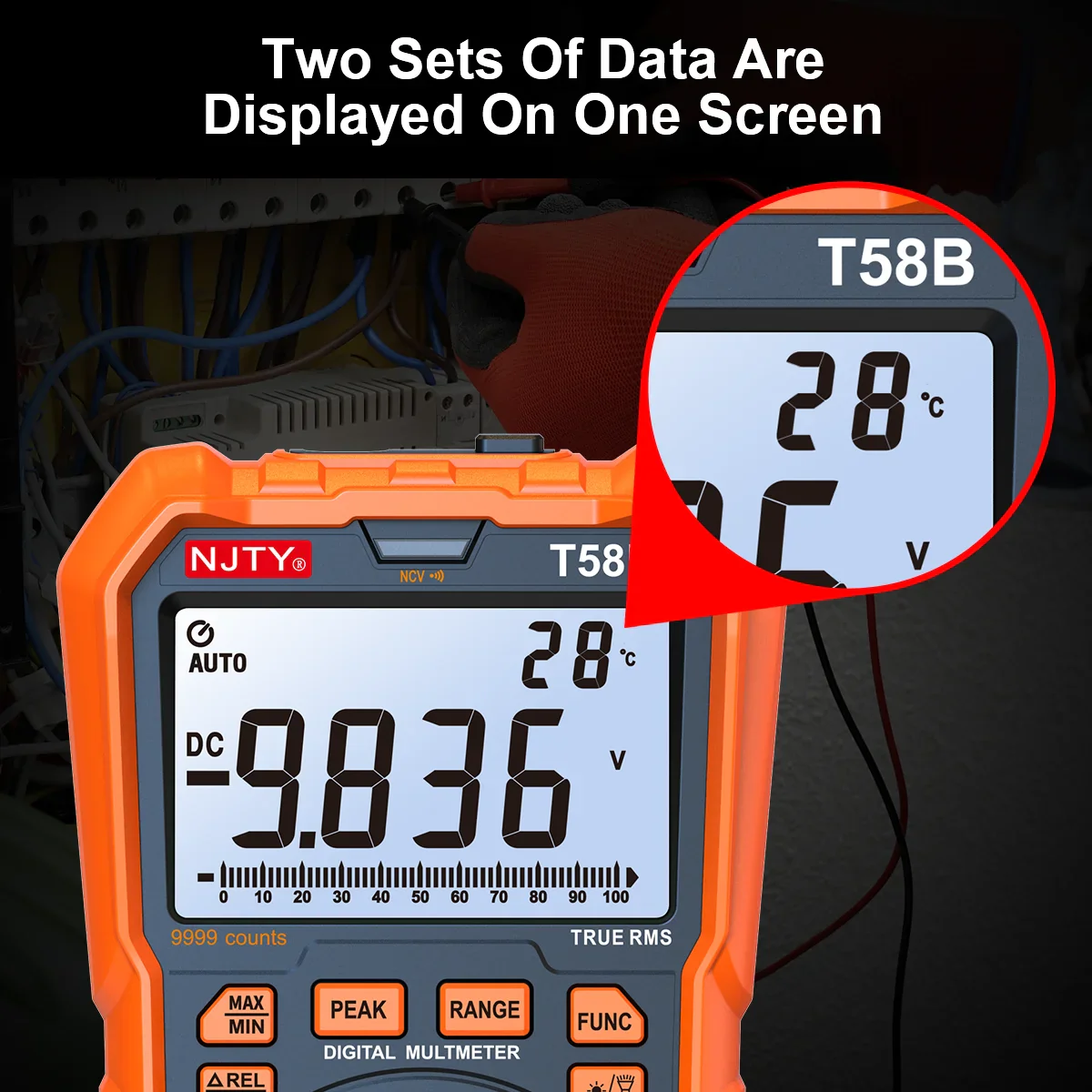 NJTY T58B T58C Inductance Digital Multimeter AUTO Range 9999 Counts  Voltage Current Capacitance LED Smart Backlit Large Screen - Image 3