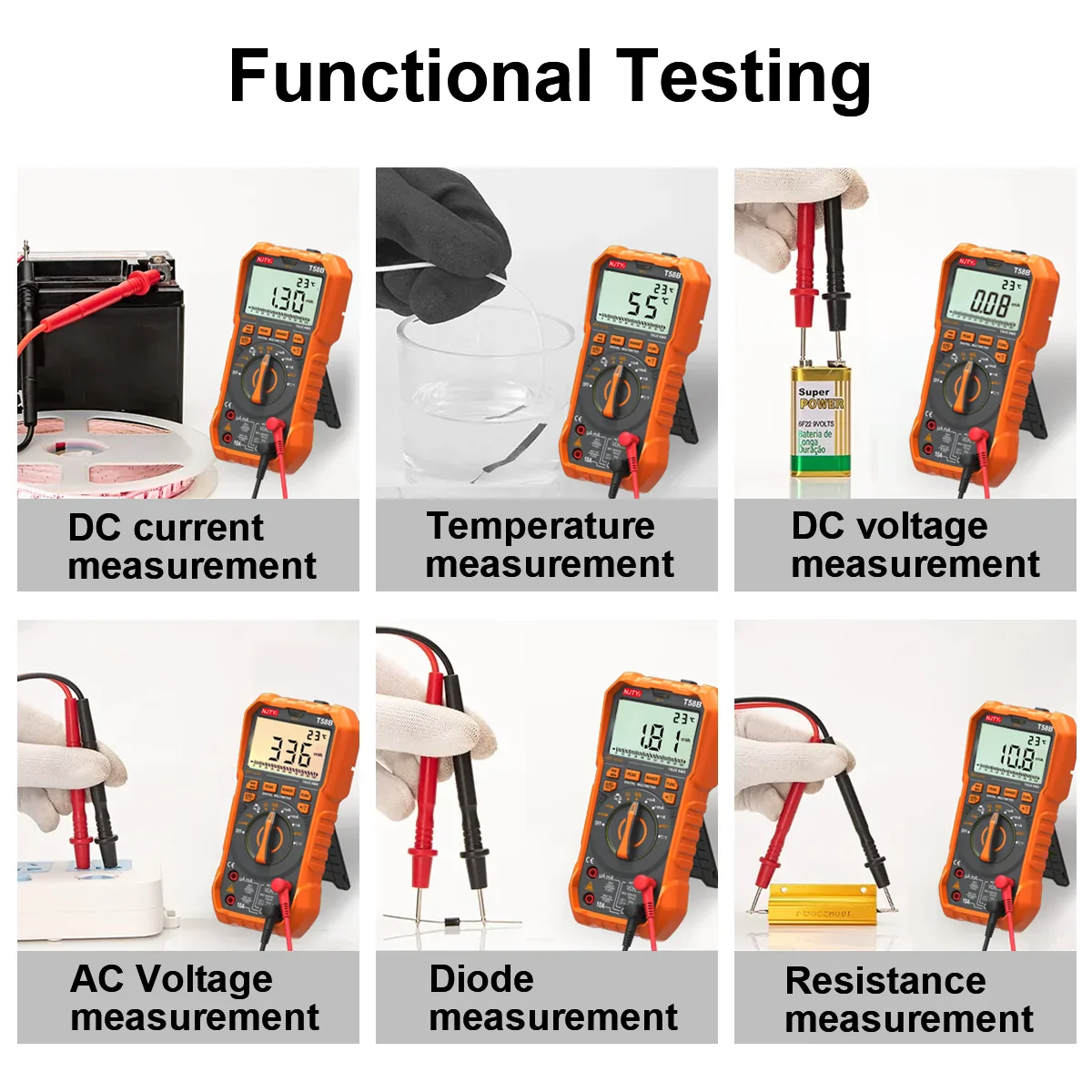 NJTY T58B T58C Inductance Digital Multimeter AUTO Range 9999 Counts  Voltage Current Capacitance LED Smart Backlit Large Screen - Image 4