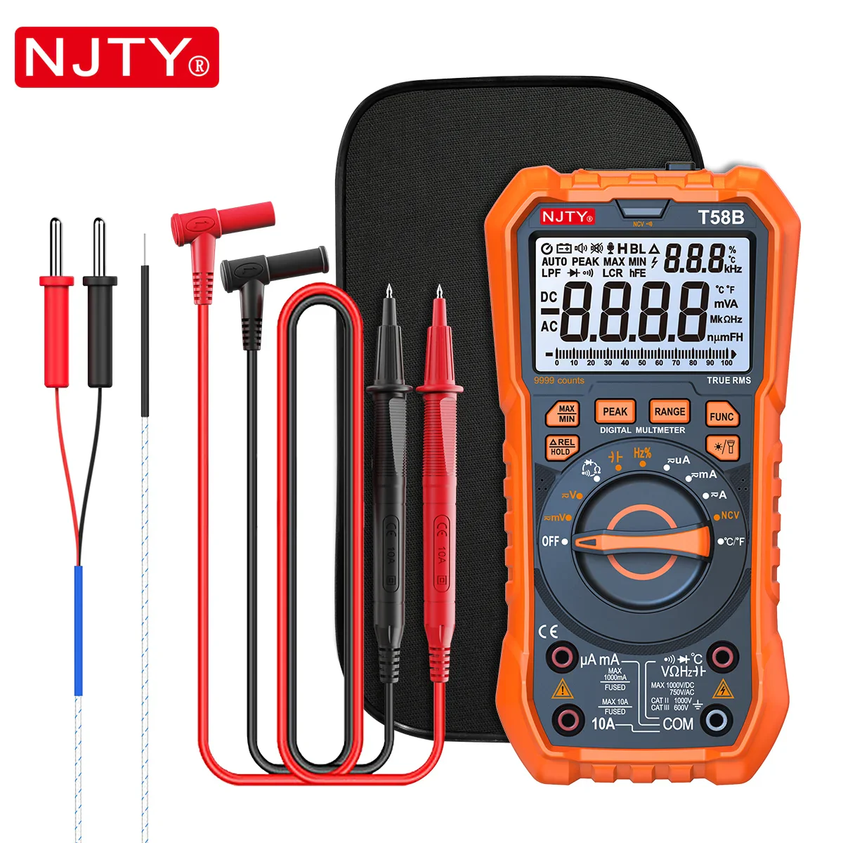 NJTY T58B T58C Inductance Digital Multimeter AUTO Range 9999 Counts  Voltage Current Capacitance LED Smart Backlit Large Screen - Image 7