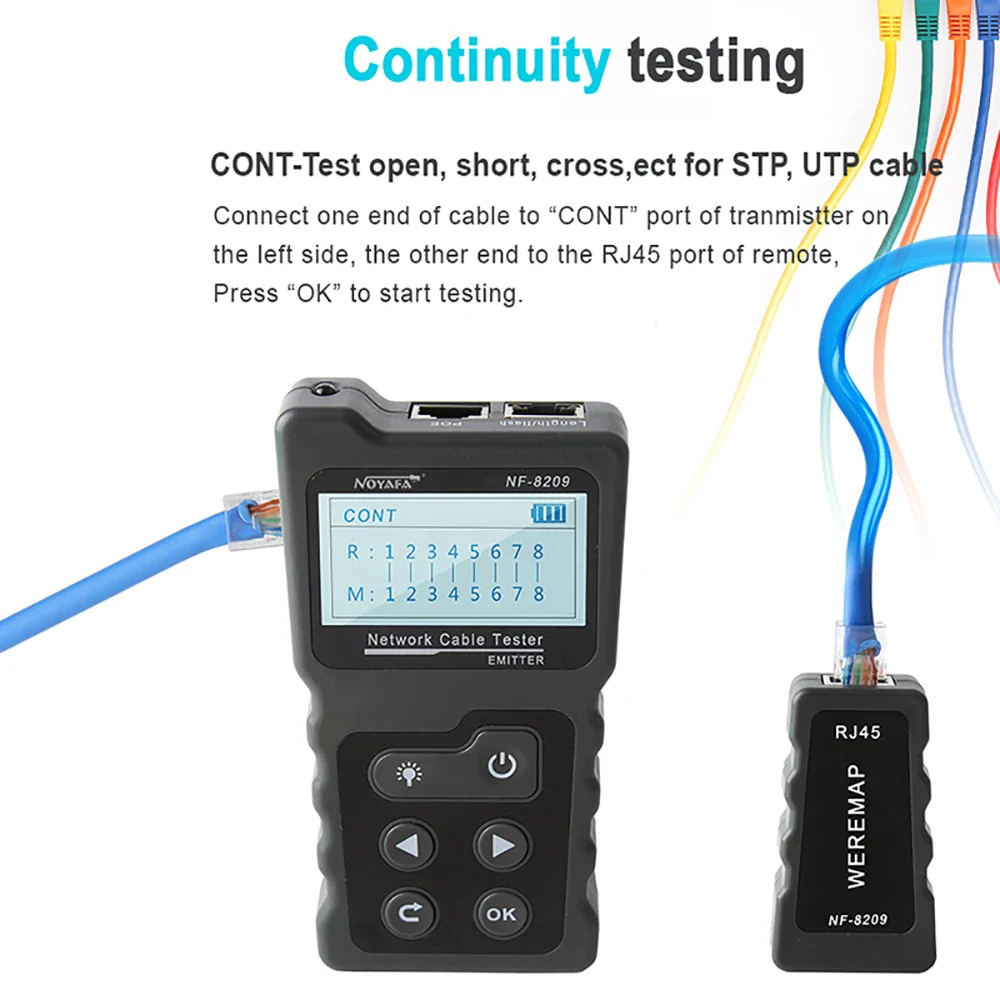 NOYAFA NF-8209 Cable Tester Measure Length Lan POE Scan Test LCD Display Wire Checker Cable Wiremap Cable Tracker Network Tools - Image 2