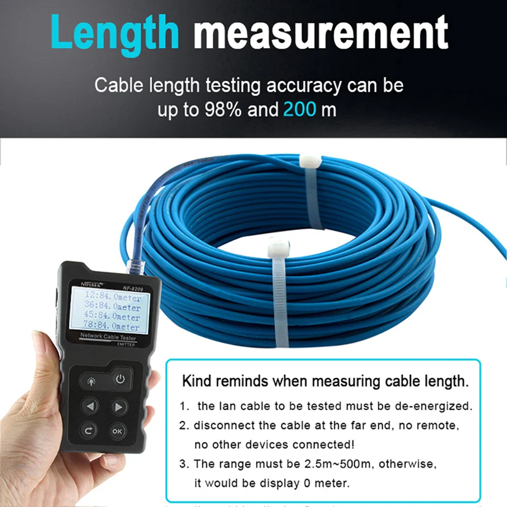 NOYAFA NF-8209 Cable Tester Measure Length Lan POE Scan Test LCD Display Wire Checker Cable Wiremap Cable Tracker Network Tools - Image 3