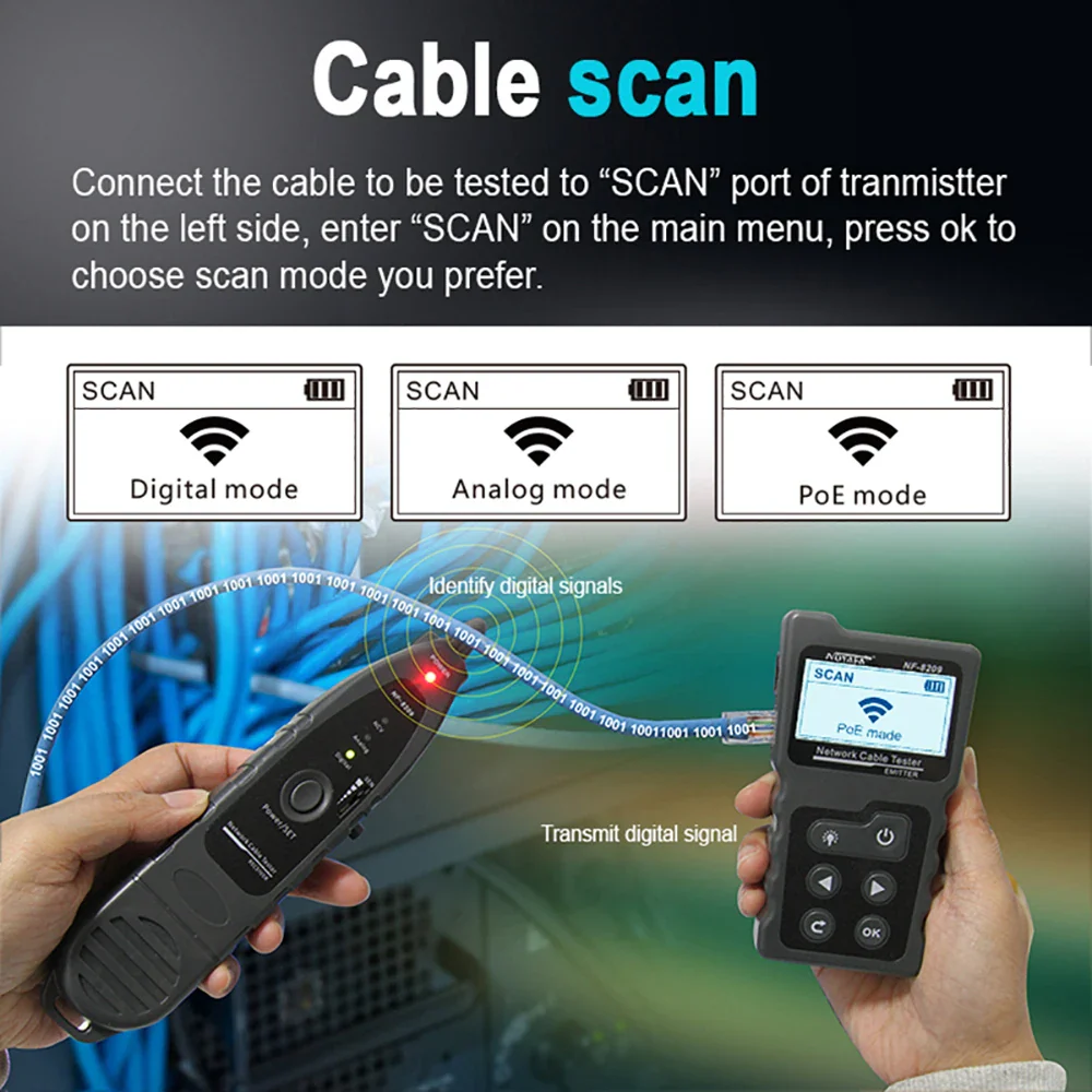 NOYAFA NF-8209 Cable Tester Measure Length Lan POE Scan Test LCD Display Wire Checker Cable Wiremap Cable Tracker Network Tools - Image 4