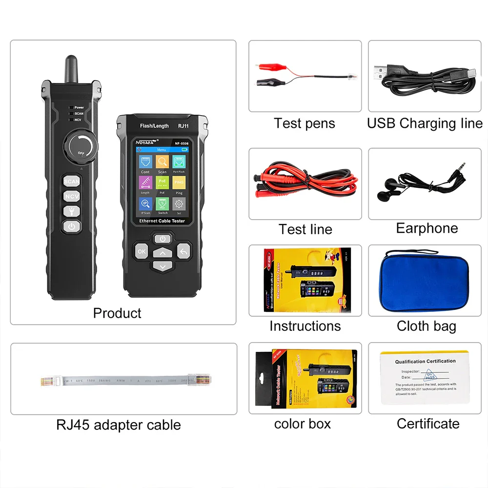 NOYAFA NF 8506 Multifunction Ethernet Cable Tester IP Scan Ping Poe Test Wire Continuity Test RJ45 RJ11 Network Cable Tracker - Image 6