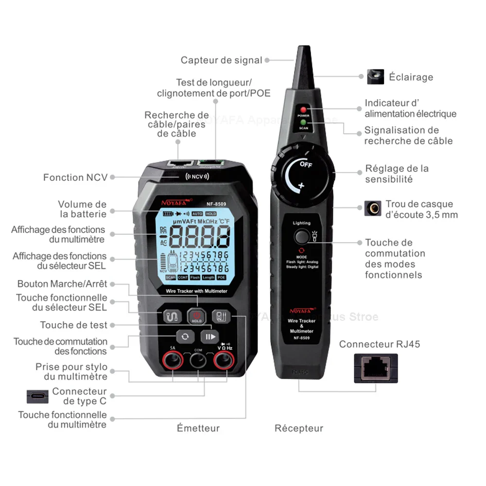 NOYAFA NF 8509 New Upgrade Network Cable Tester For Multimeter  Current Voltage Resistance POE Test NCV AC DC LCD Wire Tracke - Image 5