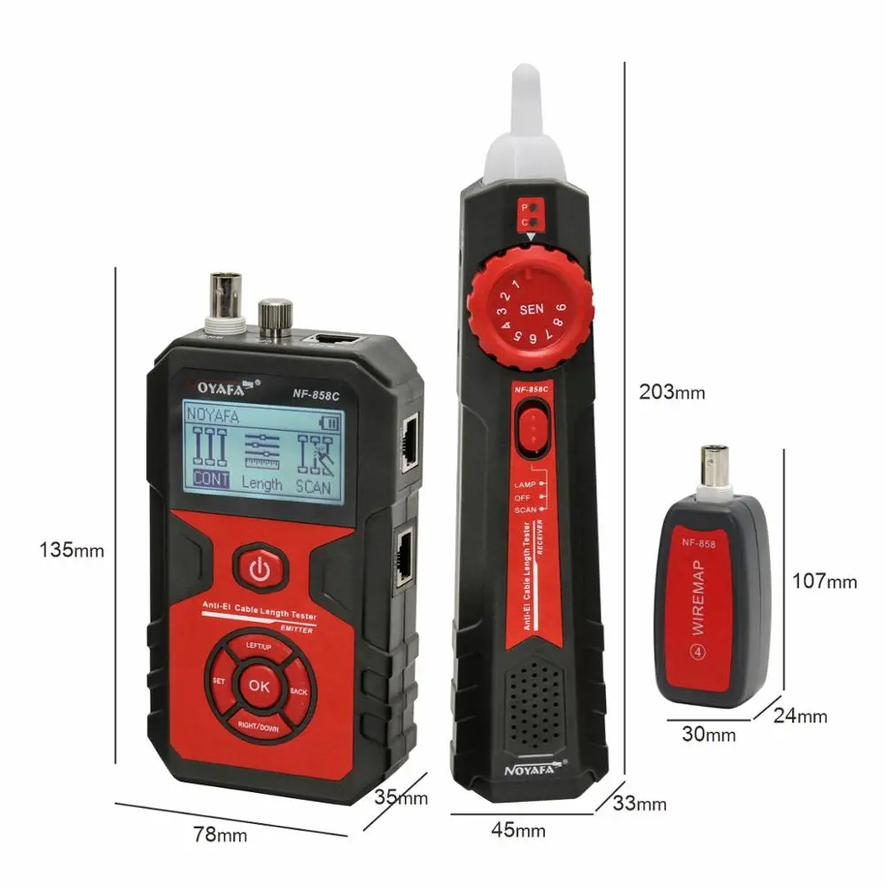 NOYAFA NF-858C Network Cable Tester Trace Line Locator POE BNC Finder Port Blinking Red Light Test Measure Length Cable Tracker - Image 2
