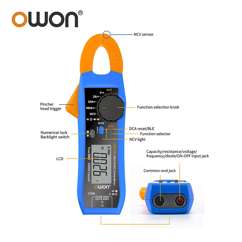 OWON CM2100 CM2100B Digital Multimeter High-Precision 20000 Count AC/DC Current Clamp Tester True RMS VFC Diode Portable Ammeter - Image 4