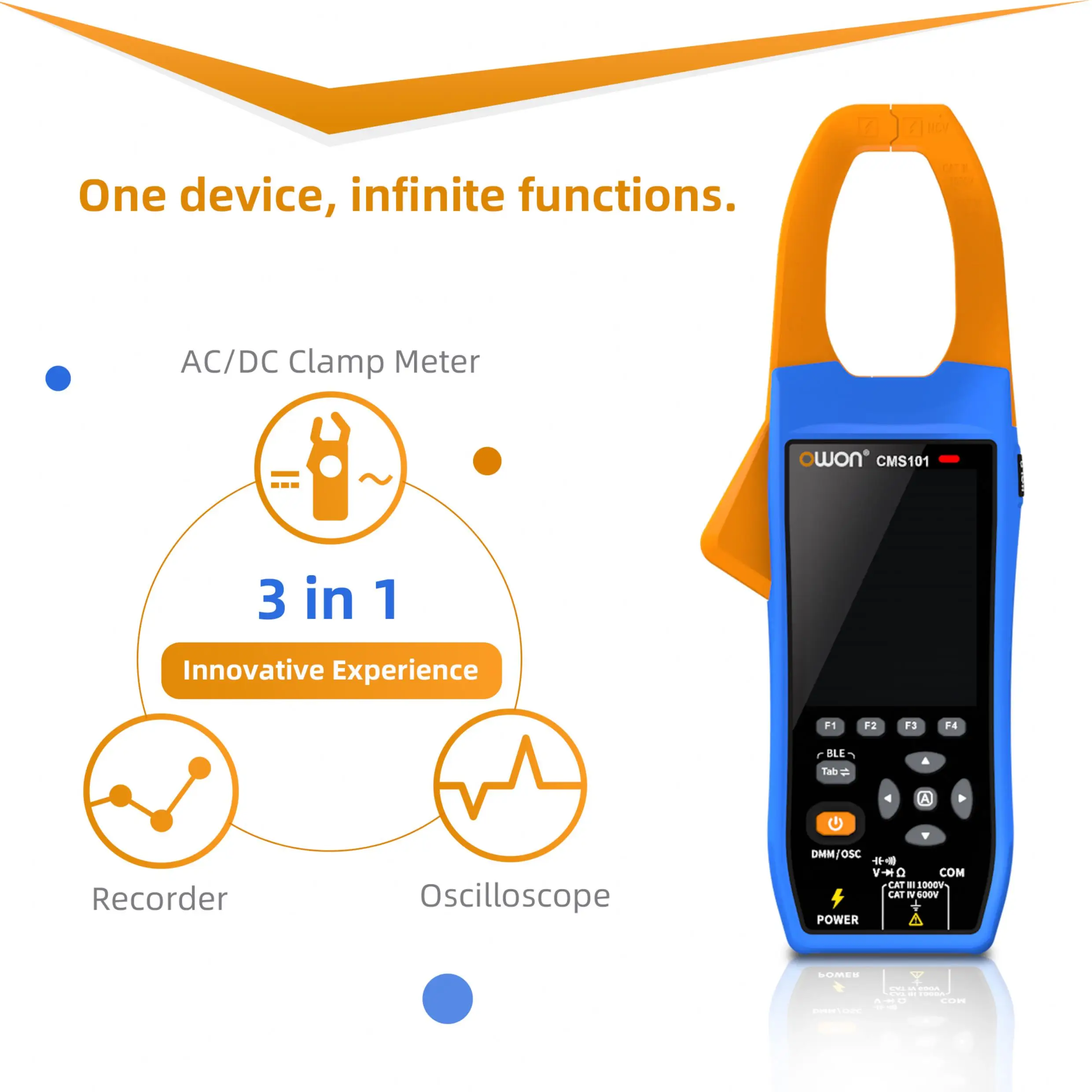 Owon CMS101 3 in 1 1000A AC/DC Clamp Meter+ Oscilloscope Bluetooth Recorder Function 18650 Lithium Battery NCV Digital Multimet - Image 8