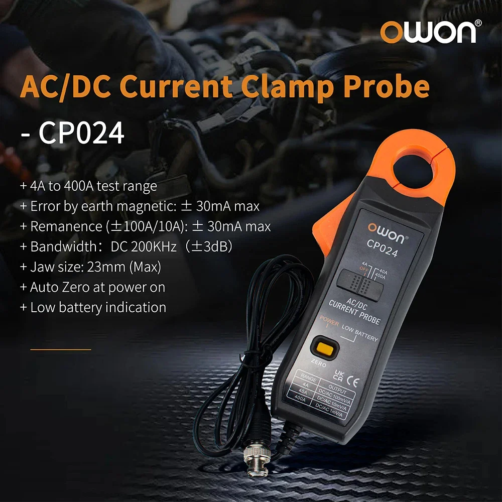 OWON CP024 AC/DC Clamp Probe Tester, DC-AC Current Probe For Digital Storage Oscilloscopes, Jawed Triple Gear Current Clamp - Image 2