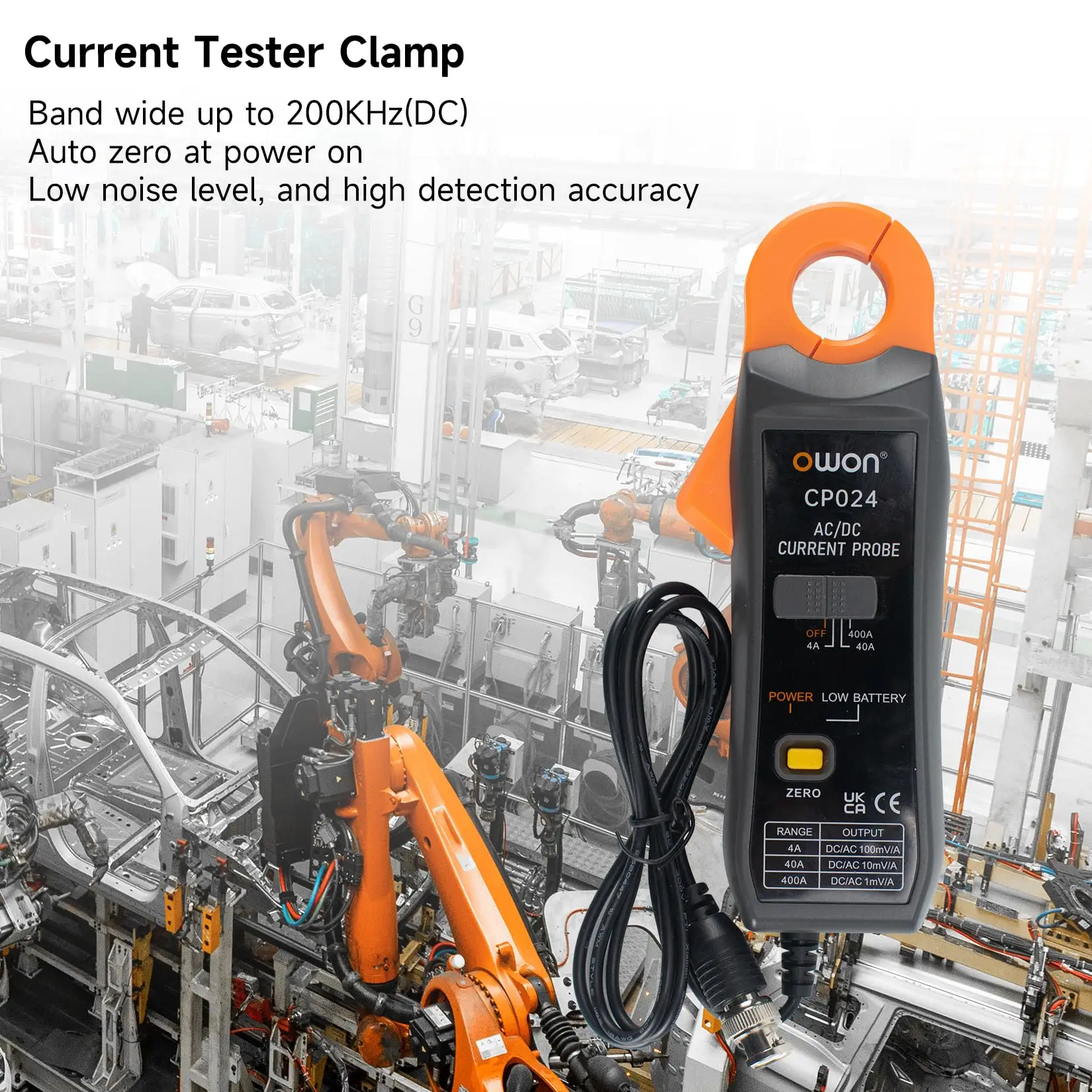 OWON CP024 AC/DC Clamp Probe Tester, DC-AC Current Probe For Digital Storage Oscilloscopes, Jawed Triple Gear Current Clamp - Image 4