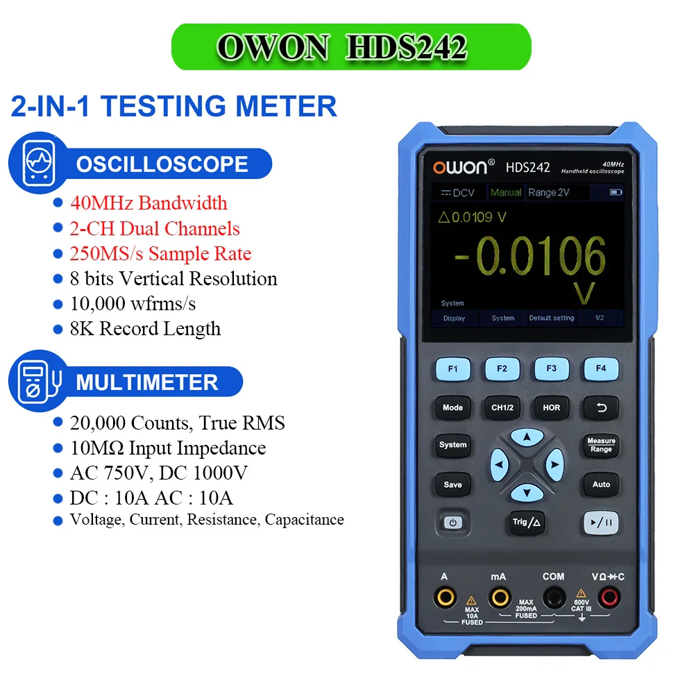 OWON HDS2102S HDS272S HDS242S Handheld Digital Oscilloscope 100MHz Bandwidth 500MS/s 2CH + 1CH Generator Multimeter osciloscopio - Image 13