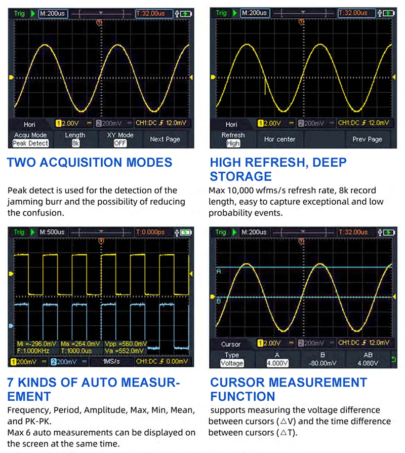 OWON HDS272 Portable Digital Automotive Oscilloscope 2 Channel 70MHz Professional True-RMS Multimeter - Image 6