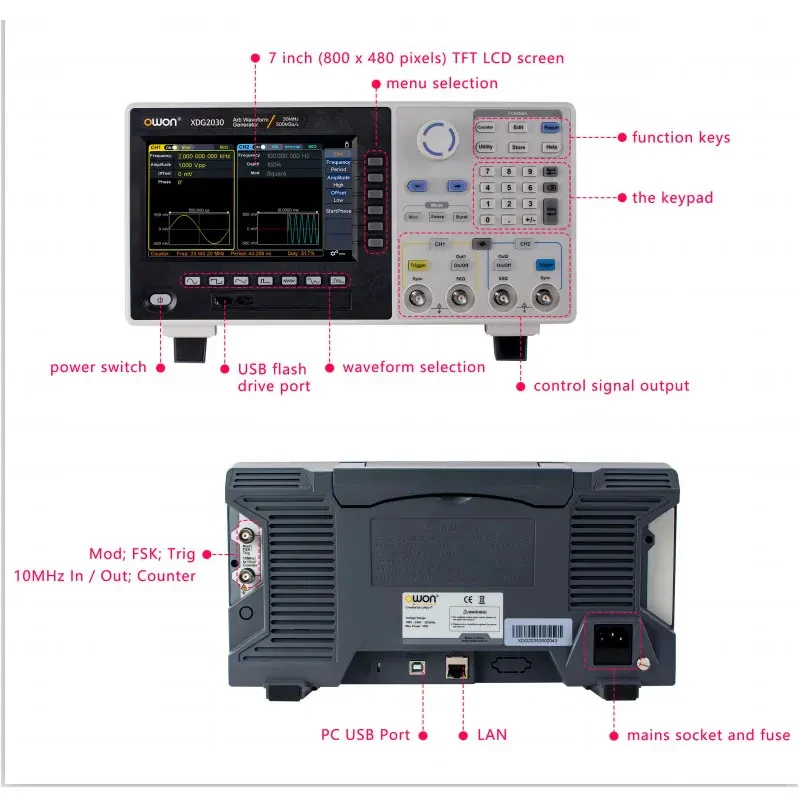 OWON XDG2030 Arbitrary Waveform Generator 30mhz Frequency Output 14 Bit Vertical Resolution 150 Built-In Arbitrary Waveforms - Image 6