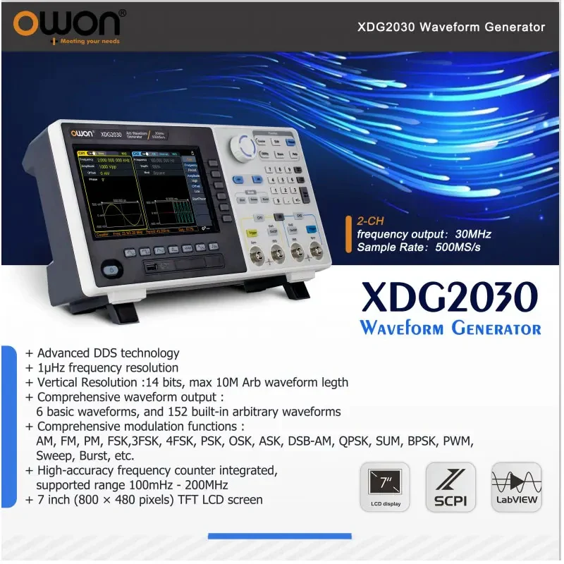 OWON XDG2030 Arbitrary Waveform Generator 30mhz Frequency Output 14 Bit Vertical Resolution 150 Built-In Arbitrary Waveforms - Image 8