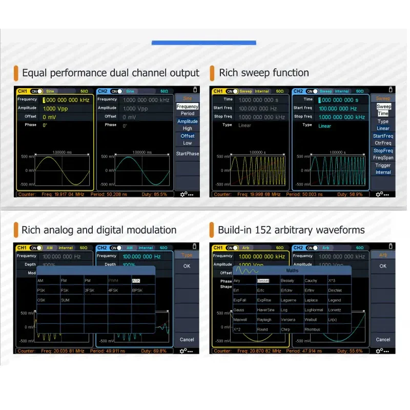 OWON XDG2030 Arbitrary Waveform Generator 30mhz Frequency Output 14 Bit Vertical Resolution 150 Built-In Arbitrary Waveforms - Image 9