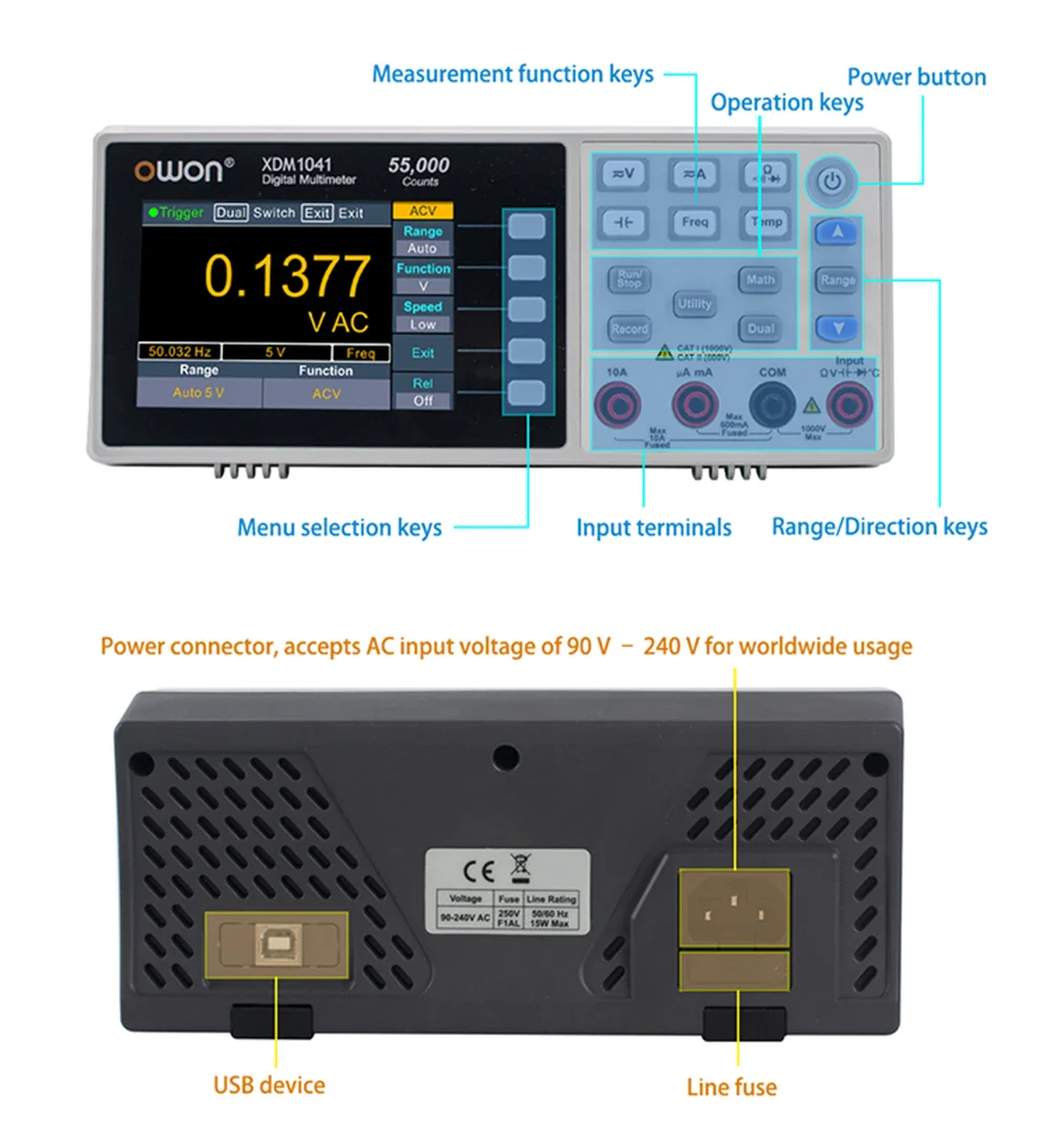 OWON XDM1041/XDM1241 4 1/2 Digital Multimeter Portable Bench LCD Multimeter True RMS AC/DC Current Voltage USB Tester Meter - Image 3