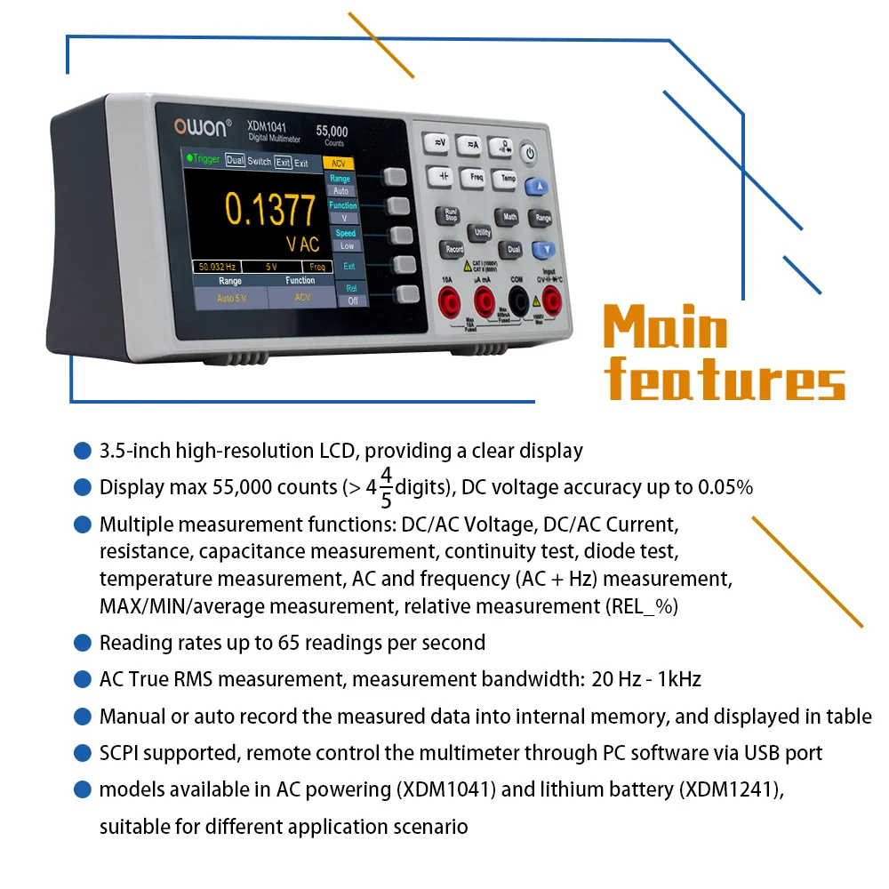 OWON XDM1041 XDM1241 4 1/2 Digital Multimeter Portable Bench True RMS DC/AC Current Voltage USB Multimetro Tester Meter SCPI - Image 2