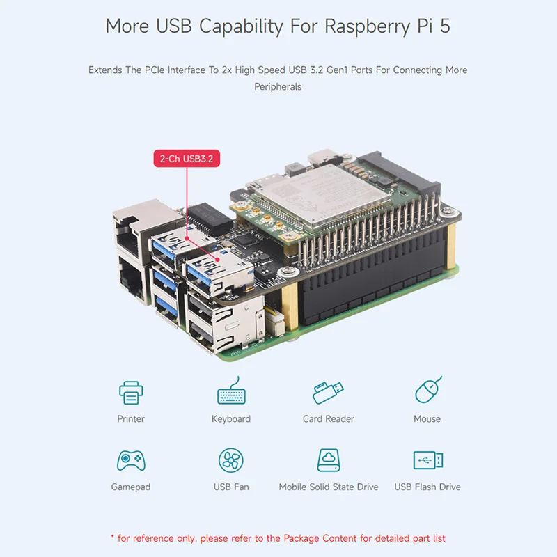 PCIe to MiniPCIe / Gigabit Ethernet / USB 3.2 Gen1 HAT for Raspberry Pi 5 Extend 2-Ch USB 3.2 Gen1 1x Gigabit Ethernet Ports - Image 4