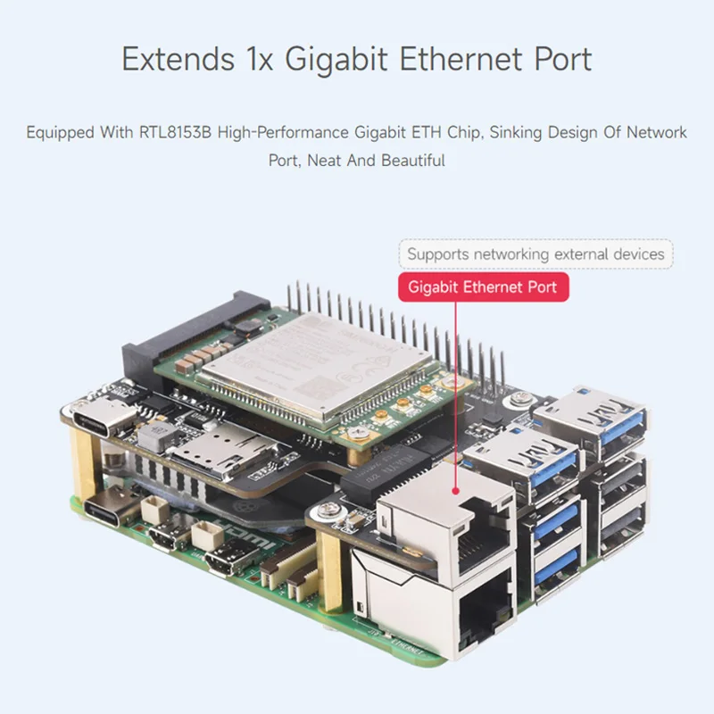 PCIe to MiniPCIe / Gigabit Ethernet / USB 3.2 Gen1 HAT for Raspberry Pi 5 Extend 2-Ch USB 3.2 Gen1 1x Gigabit Ethernet Ports - Image 5