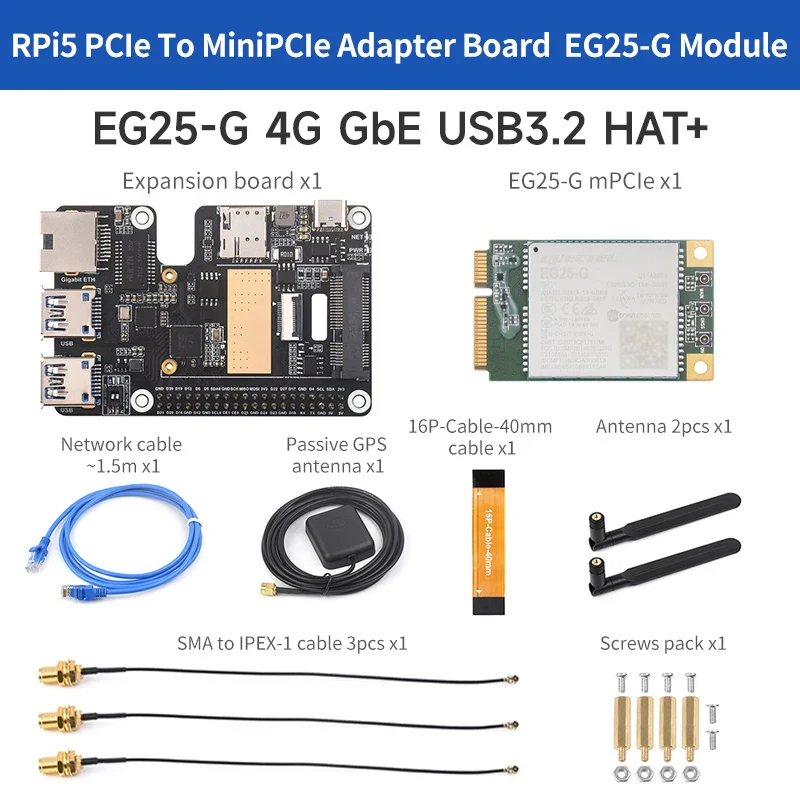 PCIe to MiniPCIe / Gigabit Ethernet / USB 3.2 Gen1 HAT for Raspberry Pi 5 Extend 2-Ch USB 3.2 Gen1 1x Gigabit Ethernet Ports - Image 7