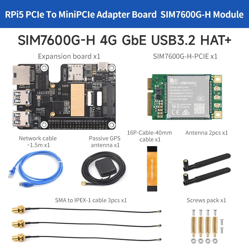 PCIe to MiniPCIe / Gigabit Ethernet / USB 3.2 Gen1 HAT for Raspberry Pi 5 Extend 2-Ch USB 3.2 Gen1 1x Gigabit Ethernet Ports - Image 8