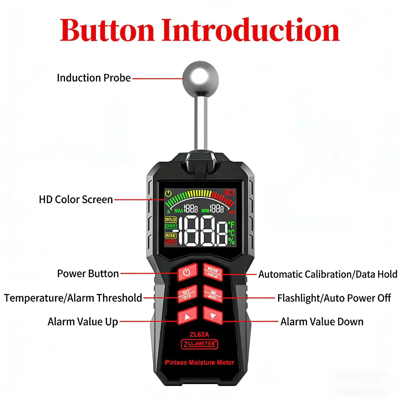 Pinless Wood Moisture Meter Digital Hygrometer Non-contact Timber Damp Detector Wall Humidity Tester Type-C Rechargeable - Image 6