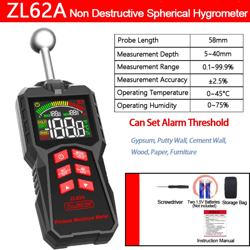 Pinless Wood Moisture Meter Digital Hygrometer Non-contact Timber Damp Detector Wall Humidity Tester Type-C Rechargeable - Image 7