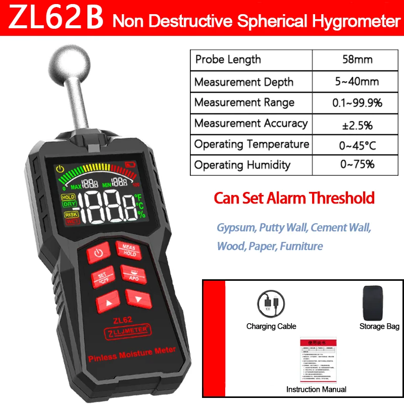 Pinless Wood Moisture Meter Digital Hygrometer Non-contact Timber Damp Detector Wall Humidity Tester Type-C Rechargeable - Image 8