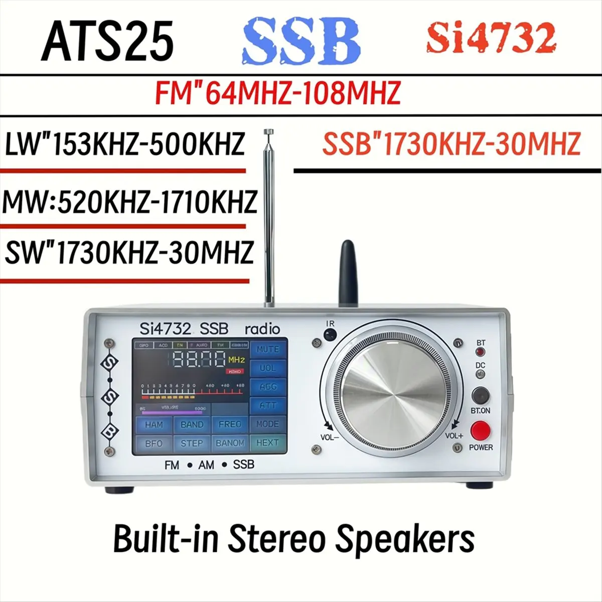 Punctual- ATS-25 SI4732 Full Radio FM LW MW SW SSB Receiver 64-108Mhz Radio Receiver 2.8 Inch Touch Screen - Image 2