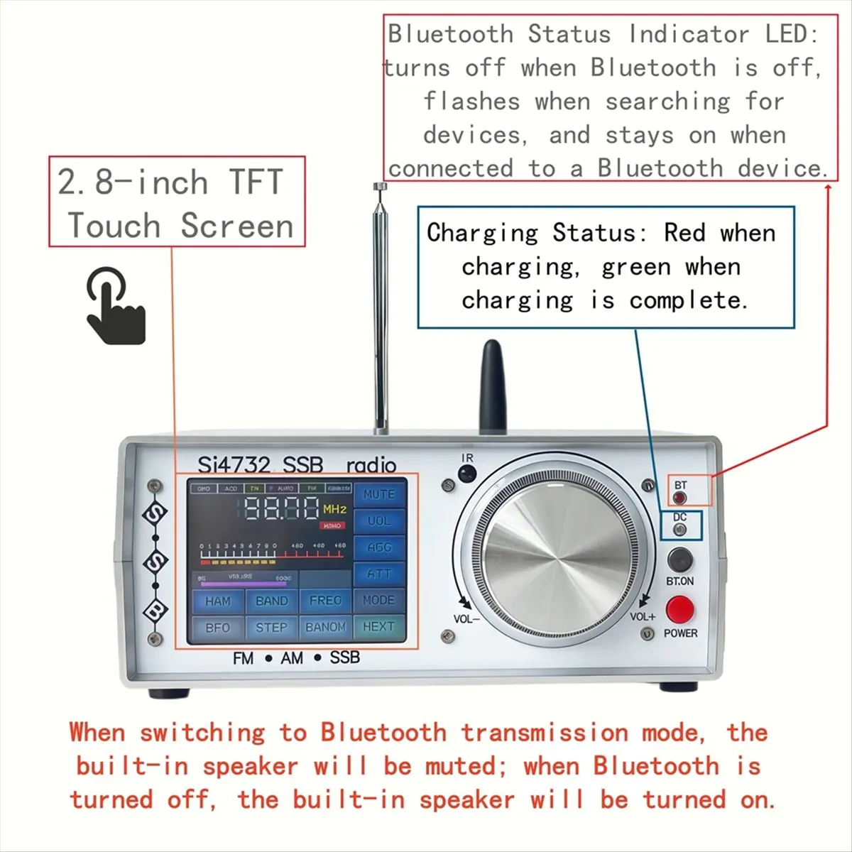 Punctual- ATS-25 SI4732 Full Radio FM LW MW SW SSB Receiver 64-108Mhz Radio Receiver 2.8 Inch Touch Screen - Image 6