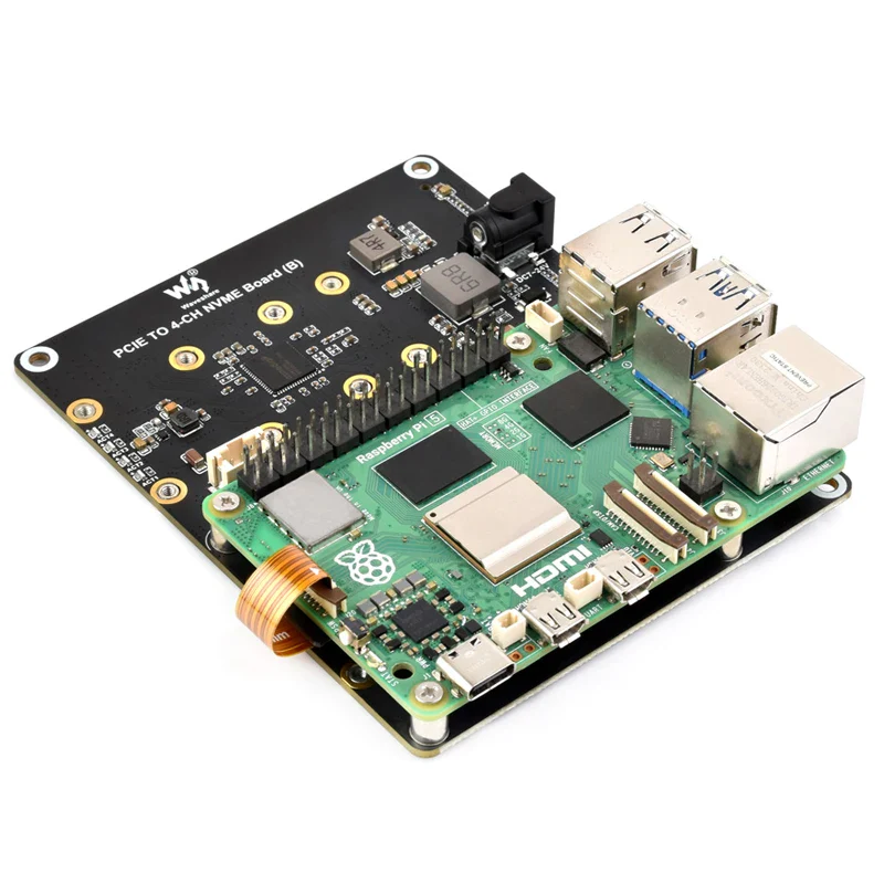 Raspberry Pi 5  PCIe To 4-Ch M.2 Adapter Board 4 x NVMe Solid State Drives support Supply Power for Raspberry Pi 5 - Image 5