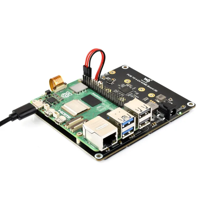 Raspberry Pi 5  PCIe To 4-Ch M.2 Adapter Board 4 x NVMe Solid State Drives support Supply Power for Raspberry Pi 5 - Image 6