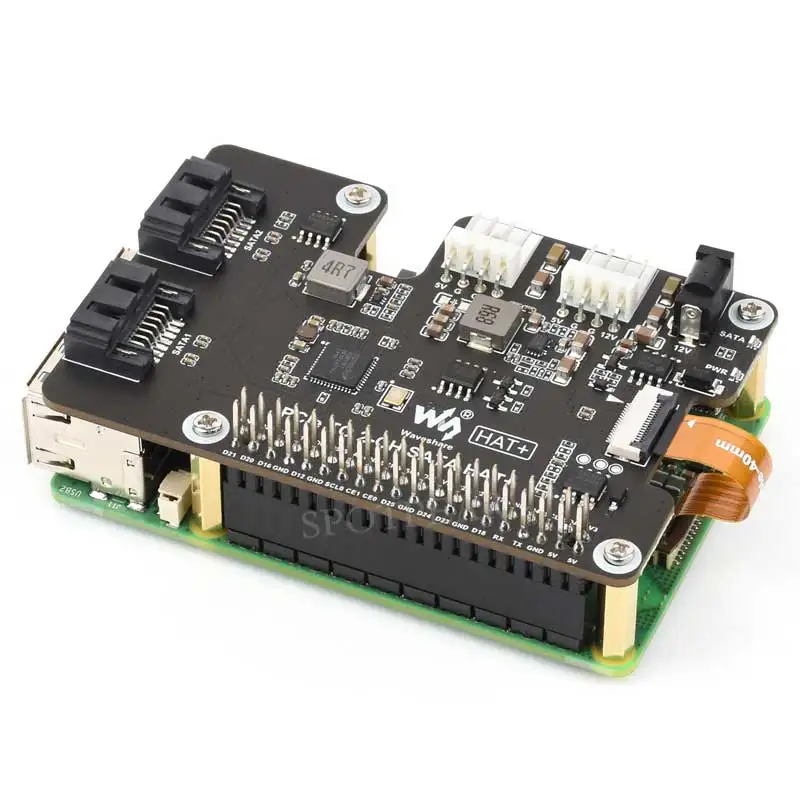 Raspberry Pi 5 PCIe to SATA Expansion Board with EEPROM HAT+ Waveshare PCIe TO 2-CH SATA HAT+ - Image 3