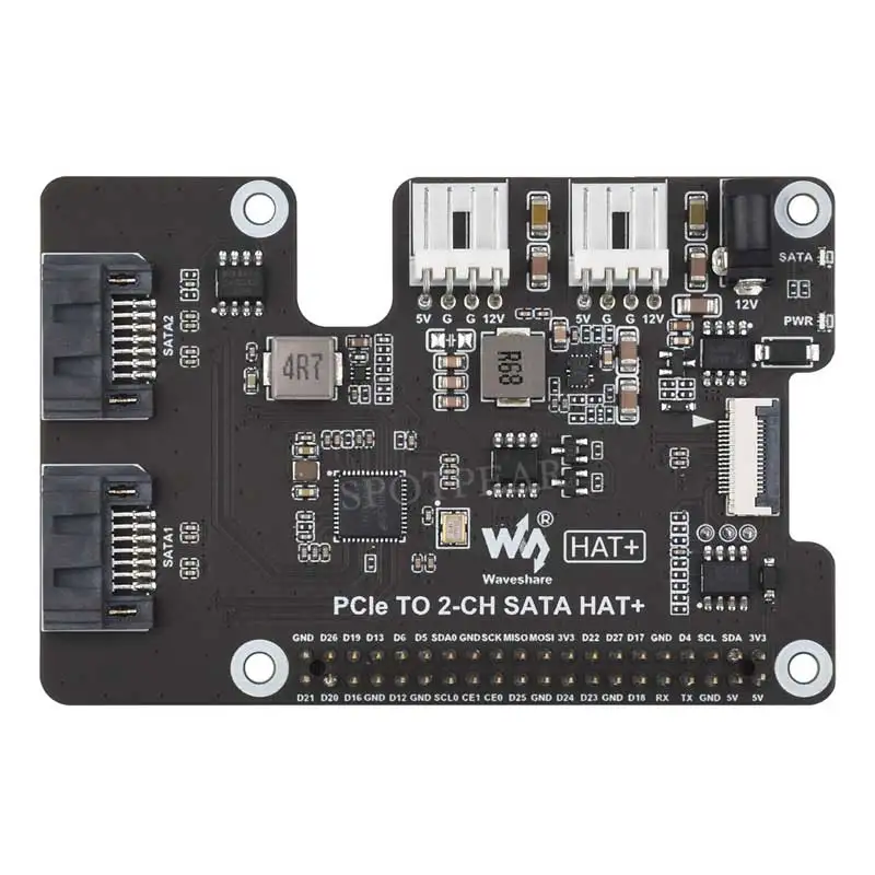 Raspberry Pi 5 PCIe to SATA Expansion Board with EEPROM HAT+ Waveshare PCIe TO 2-CH SATA HAT+ - Image 4