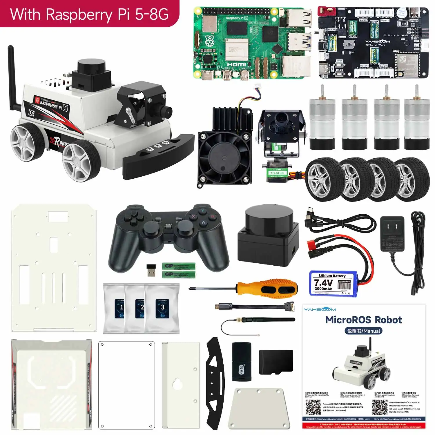 Raspberry Pi 5 ROS2 Robot Car Kit With TOF Lidar Support AI Visual Recognition SLAM Mapping Navigation Electronic Education Set - Image 10