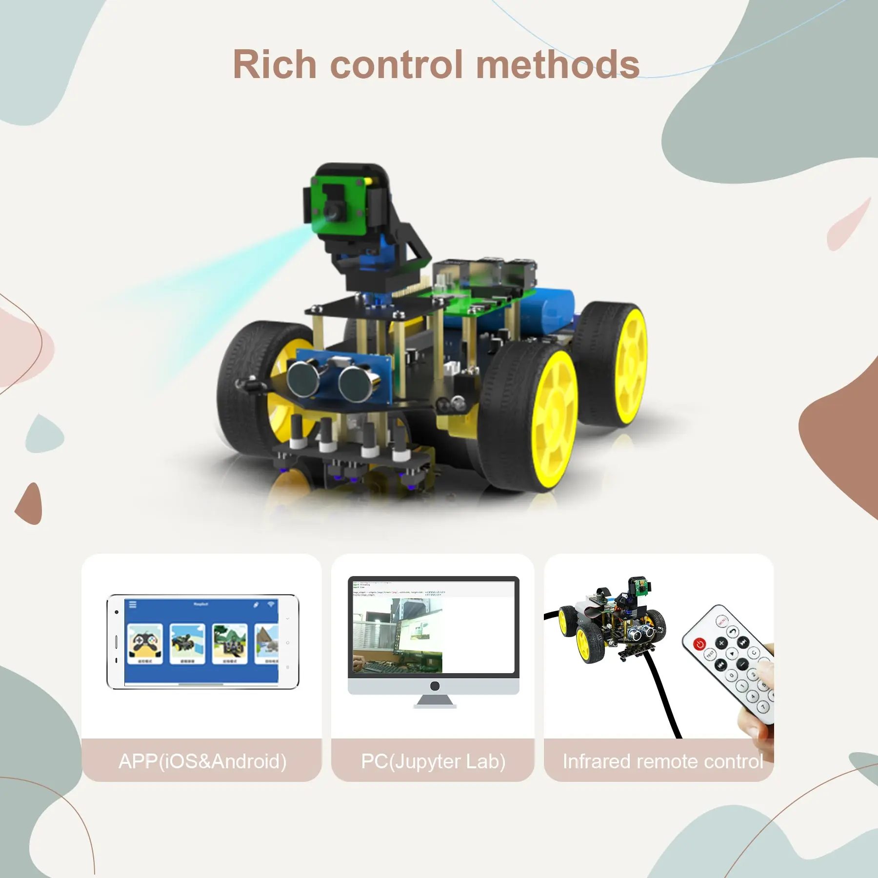 Raspberry Pi 5 Smart AI Vision 4WD Robot Car Electronic Kit DIY Learning Project Full Set with FPV Camera (Without RPi board) - Image 2