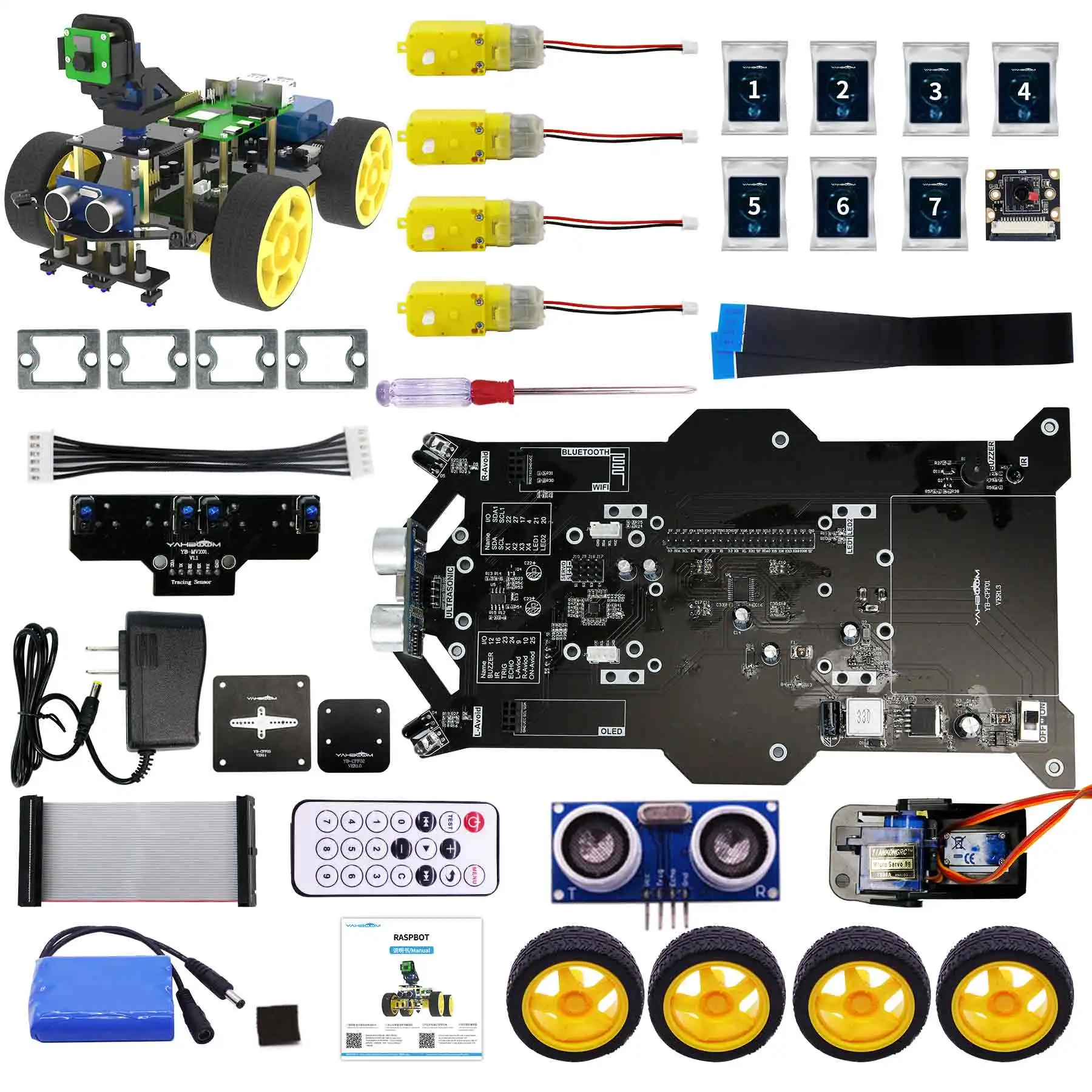 Raspberry Pi 5 Smart AI Vision 4WD Robot Car Electronic Kit DIY Learning Project Full Set with FPV Camera (Without RPi board) - Image 7